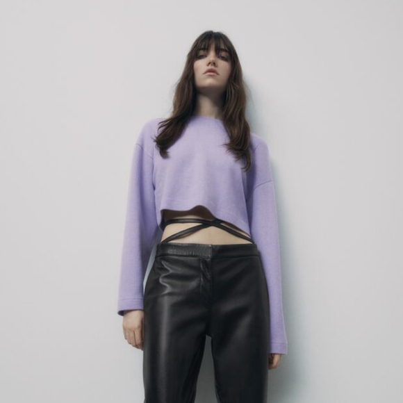 BNWOT Zara Soft Cropped T-shirt  Lilac - Picture 5 of 5